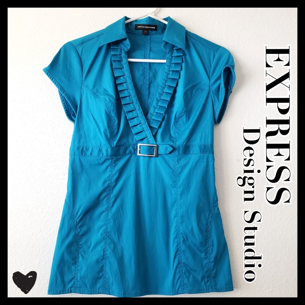 $  3/$15 Express Design Studios:Size:XS/ Aqua Blue Blouse